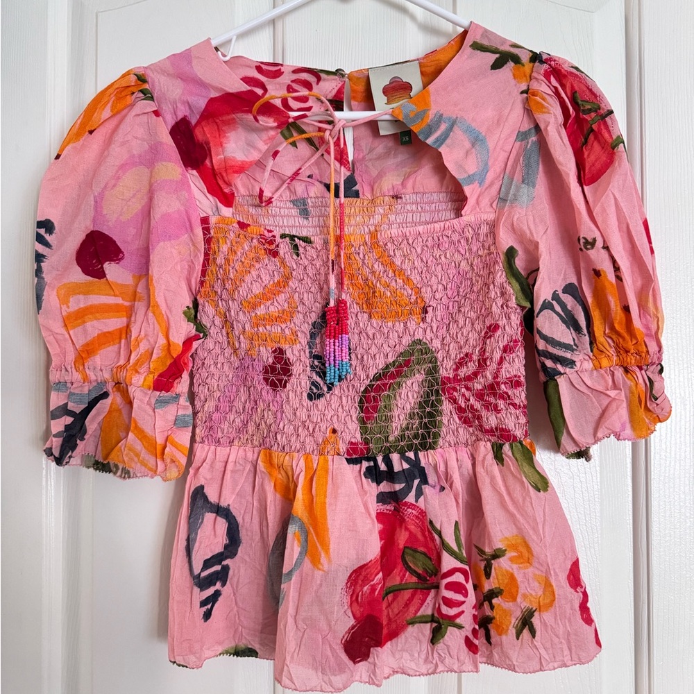 FARM Rio Mixed Fruit Smocked Bodice Top